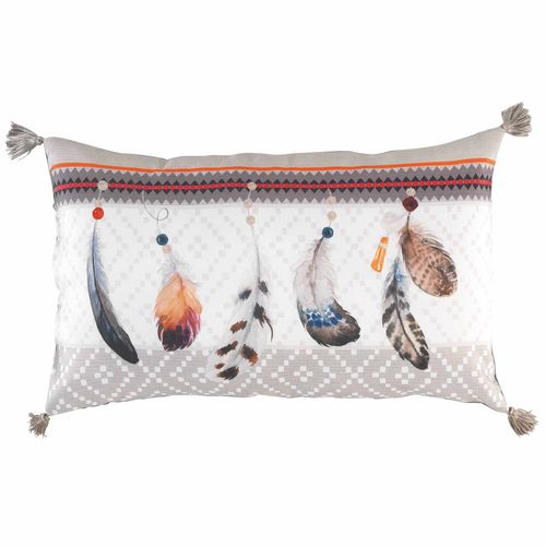 Coussin Pompons 30 X 50 Cm Ika Plumes Blanc