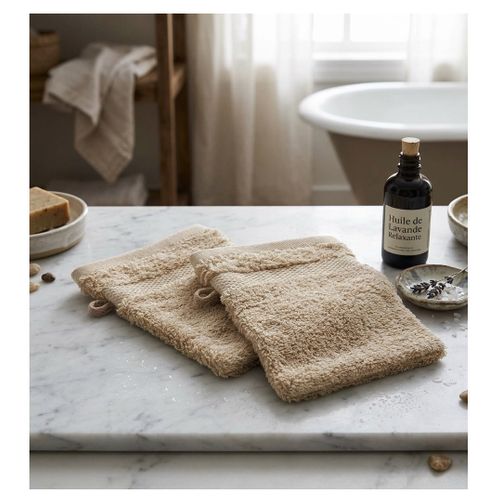 Lot De 2 Gants De Toilette 15 X 21 Cm Elegante Uni Noisette