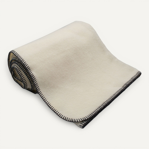 Couverture Pure Laine Vierge Naturelle Finition Point De Cheval - 220x240 Cm - Gris