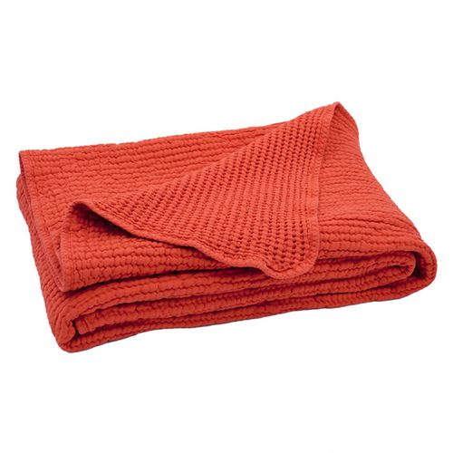 Plaid Réversible En Coton Nid D'abeille - 125x180 Cm - Terracotta