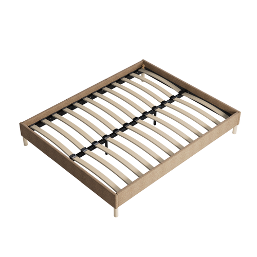 Sommier 140x190 Cm, Cadre En Tissu Brun, Pieds En Bois