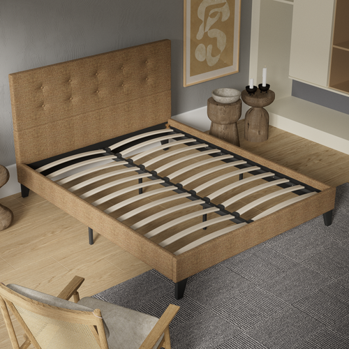 Lit 120x190 Cm Avec Tête De Lit Tissu Brun