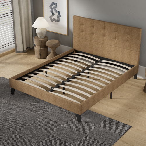 Lit 120x190 Cm Avec Tête De Lit Tissu Brun