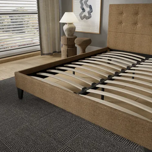 Lit 120x190 Cm Avec Tête De Lit Tissu Brun