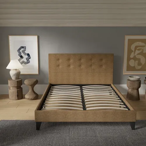 Lit 120x190 Cm Avec Tête De Lit Tissu Brun