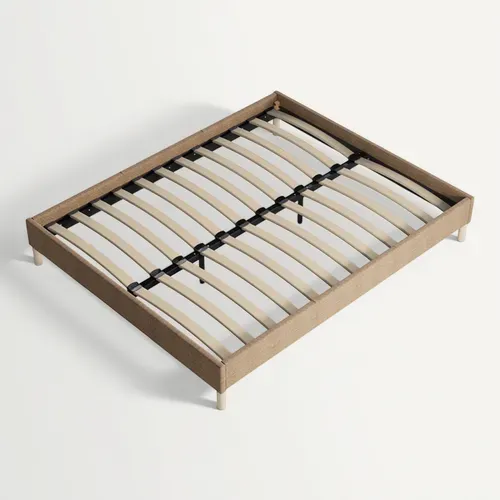 Sommier 140x200 Cm, Cadre En Tissu Brun, Pieds En Bois