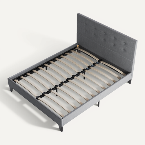Lit 140x190 Cm Avec Tête De Lit Tissu Gris