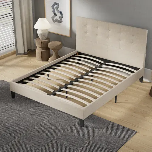 Lit 120x190 cm avec tête de lit tissu lin