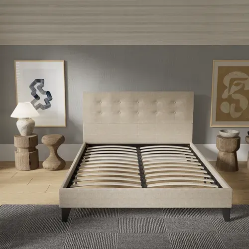 Lit 120x190 cm avec tête de lit tissu lin