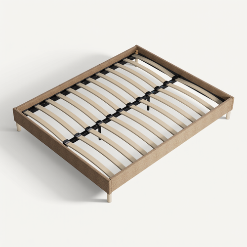 Sommier 90x190 Cm, Cadre En Tissu Brun, Pieds En Bois