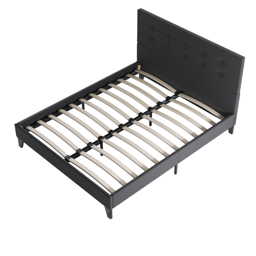 Lit 140x190 Cm Avec Tête De Lit Tissu Noir