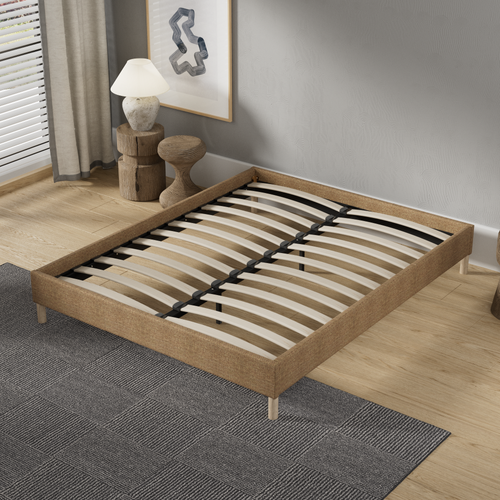 Sommier 160x200 Cm, Cadre En Tissu Brun, Pieds En Bois