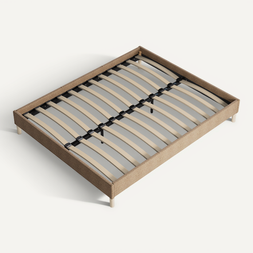 Sommier 160x200 Cm, Cadre En Tissu Brun, Pieds En Bois