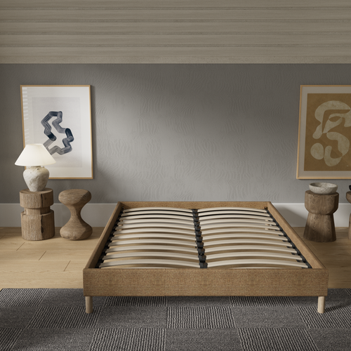 Sommier 160x200 Cm, Cadre En Tissu Brun, Pieds En Bois
