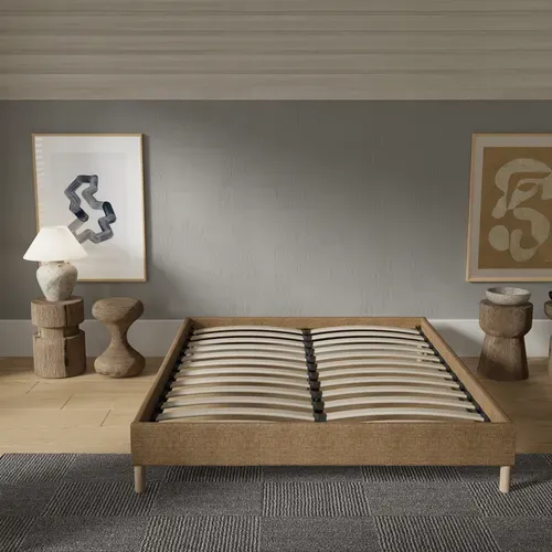 Sommier 80x200 Cm, Cadre En Tissu Brun, Pieds En Bois