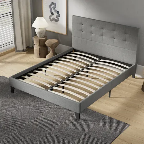 Lit 120x190 Cm Avec Tête De Lit Tissu Gris