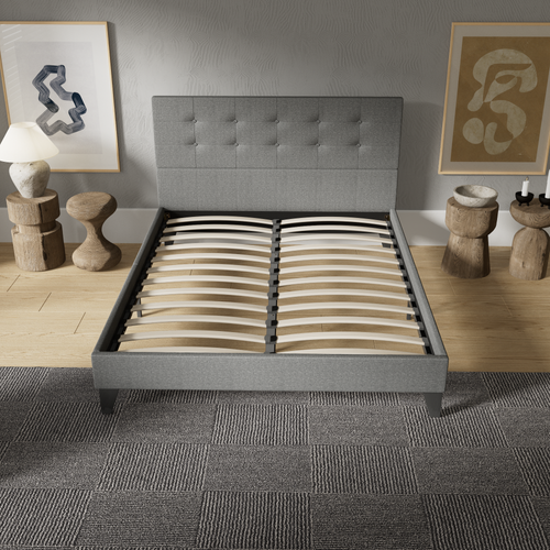Lit 120x190 Cm Avec Tête De Lit Tissu Gris
