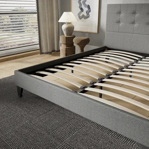 Lit 120x190 Cm Avec Tête De Lit Tissu Gris