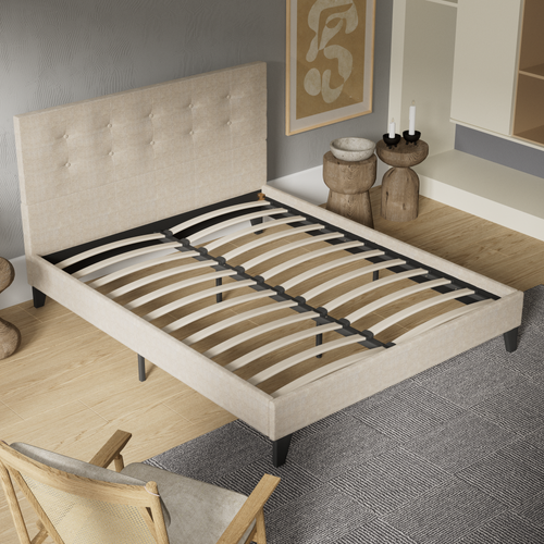 Lit 140x190 cm avec tête de lit tissu lin