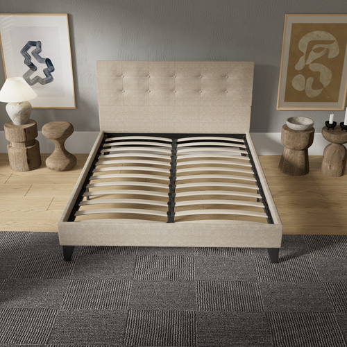 Lit 140x190 cm avec tête de lit tissu lin