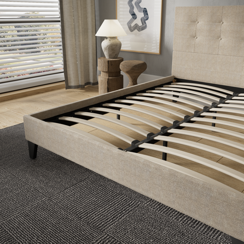 Lit 140x190 cm avec tête de lit tissu lin