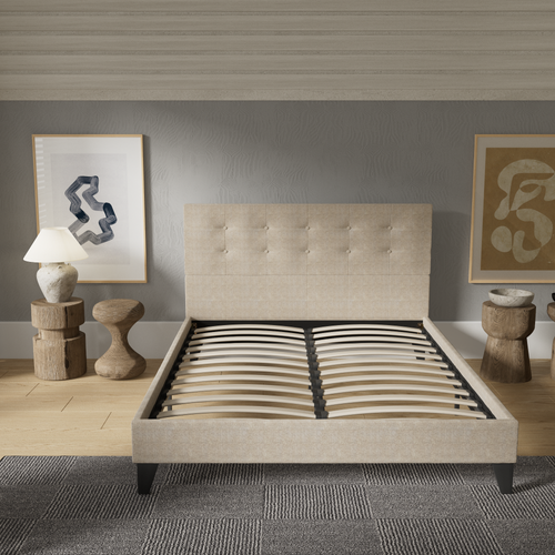 Lit 140x190 cm avec tête de lit tissu lin