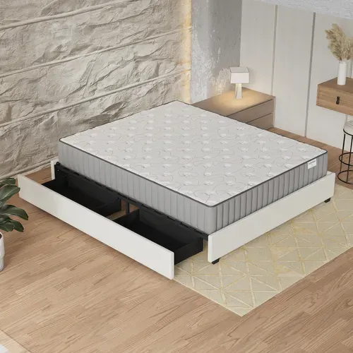 Ensemble 120x190 cm, Lit avec Tiroirs + Matelas mousse ép.16cm Accueil mémoire de forme