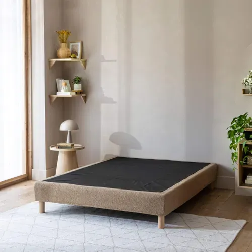 Cache-sommier Bouclette Intégral Beige 160x200 Cm