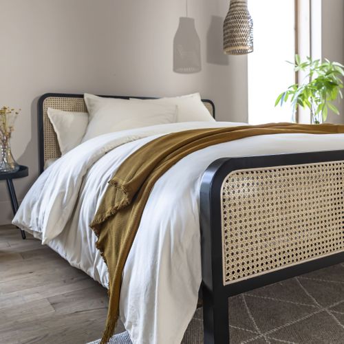 Lit En Pin Massif Noir Avec Cannage Anna 140x190