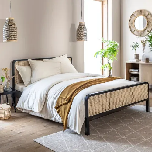 Lit En Pin Massif Noir Avec Cannage Anna 140x190