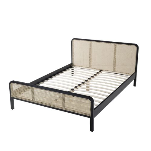 Lit En Pin Massif Noir Avec Cannage Anna 140x190