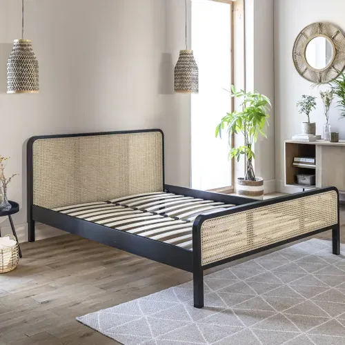 Lit En Pin Massif Noir Avec Cannage Anna 140x190
