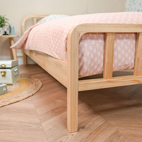 Lit En Pin Massif Avec Tête De Lit Arrondie Bois 90x200