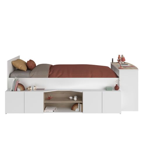 Lit Enfant 90x190/200 Avec Bureau Et Rangements Blanc