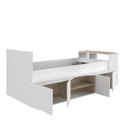 Lit Enfant 90x190/200 Avec Bureau Et Rangements Blanc