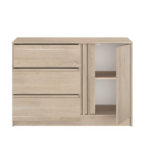 Commode Avec 3 Tiroirs Et 1 Porte Effet Bois Naturel
