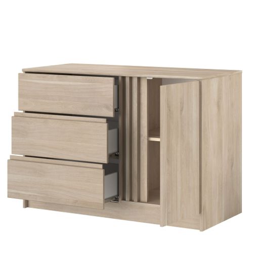 Commode Avec 3 Tiroirs Et 1 Porte Effet Bois Naturel