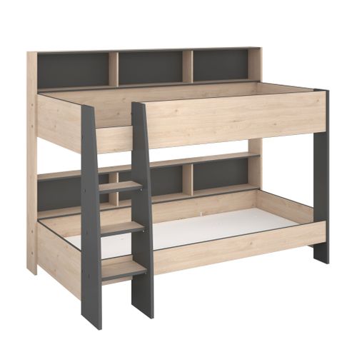Lit Superposé 90x200 Avec Rangements Effet Bois Naturel