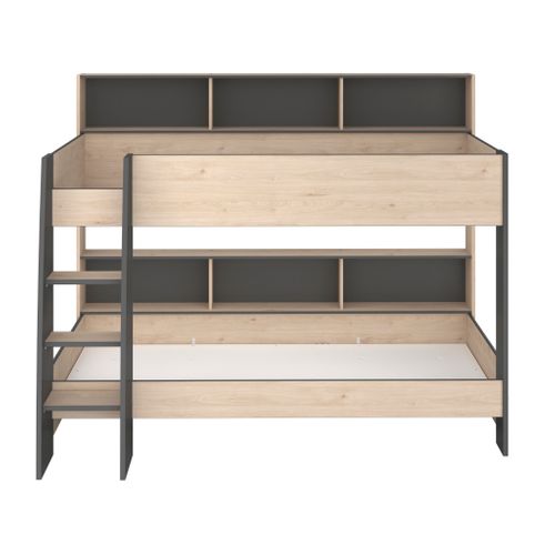 Lit Superposé 90x200 Avec Rangements Effet Bois Naturel