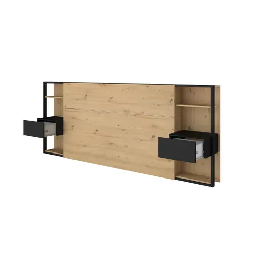 Tête De Lit Avec Étagères Et Chevets Noir