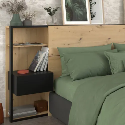 Tête De Lit Avec Étagères Et Chevets Noir