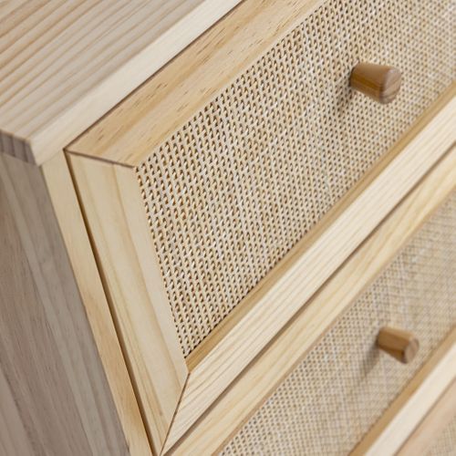 Commode Cannage Avec 3 Tiroirs Effet Bois Anna