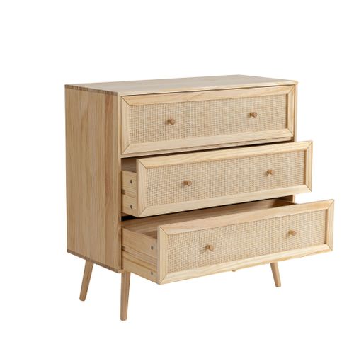 Commode Cannage Avec 3 Tiroirs Effet Bois Anna