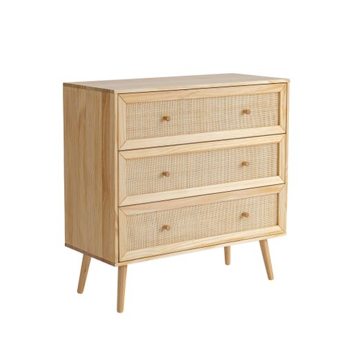 Commode Cannage Avec 3 Tiroirs Effet Bois Anna