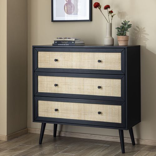 Chambre Lit Cannage Avec Commode Noir Anna 180x200