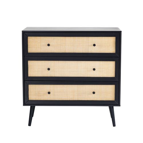 Chambre Lit Cannage Avec Commode Noir Anna 180x200