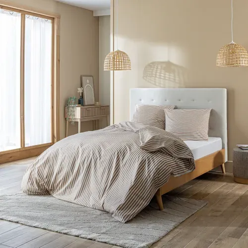 Lit 140x190 Avec Sommier Et Tête De Lit Capitonnée En Velours écru