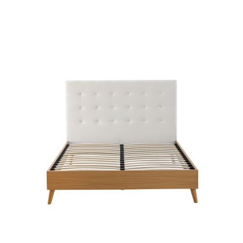 Lit 140x190 Avec Sommier Et Tête De Lit Capitonnée En Velours écru