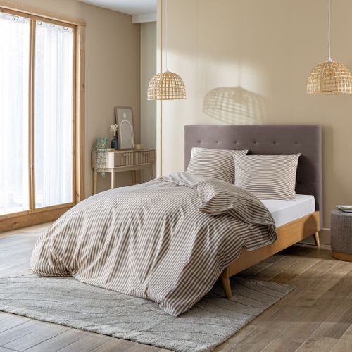 Lit 140x190 Avec Sommier Et Tête De Lit Capitonnée En Velours Taupe