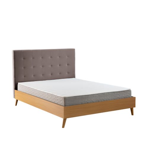 Lit 140x190 Avec Sommier Et Tête De Lit Capitonnée En Velours Taupe